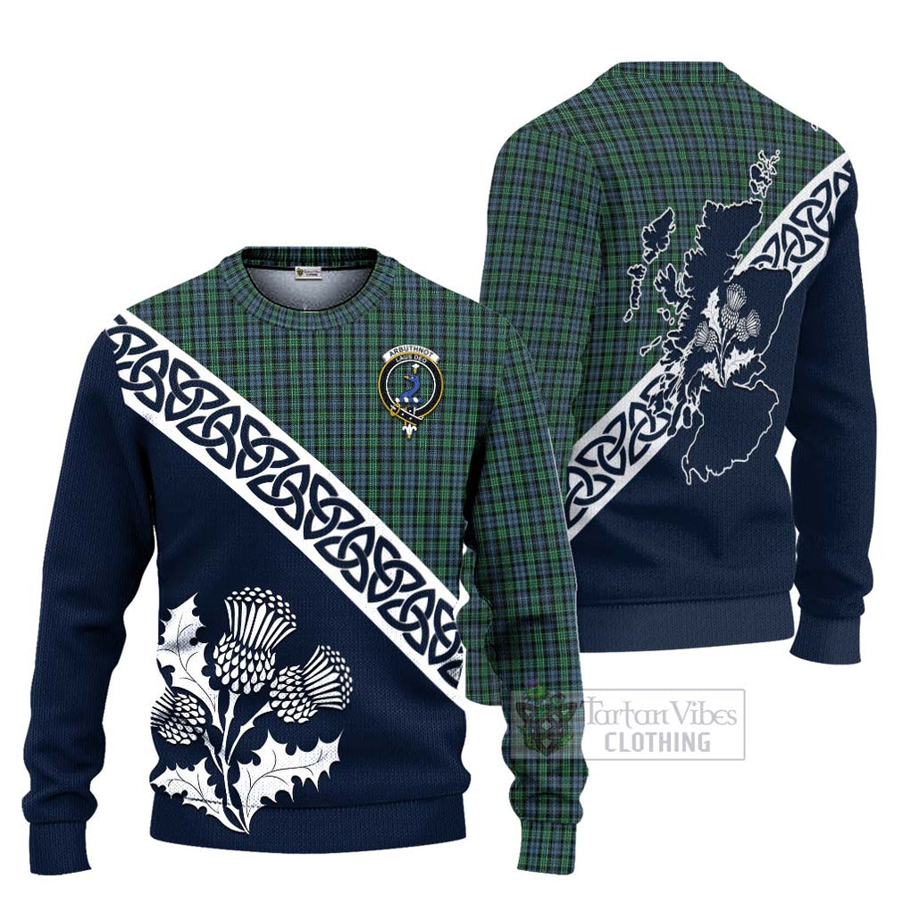 Tartan Vibes Clothing Arbuthnot Tartan Knitted Sweater Featuring Thistle and Scotland Map