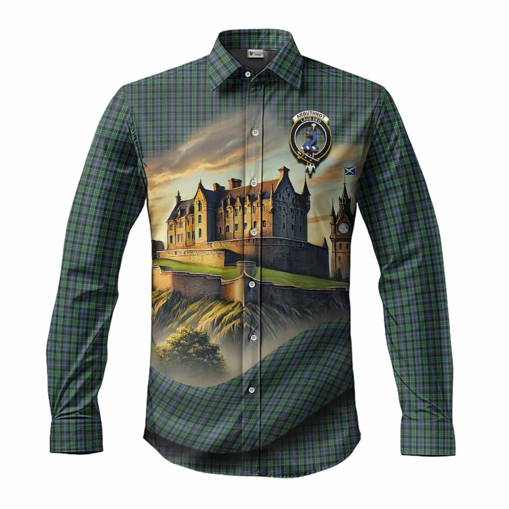 Arbuthnot Tartan Family Crest Long Sleeve Button Shirt with Scottish Ancient Castle Style Men's Shirt S - Tartan Vibes Clothing