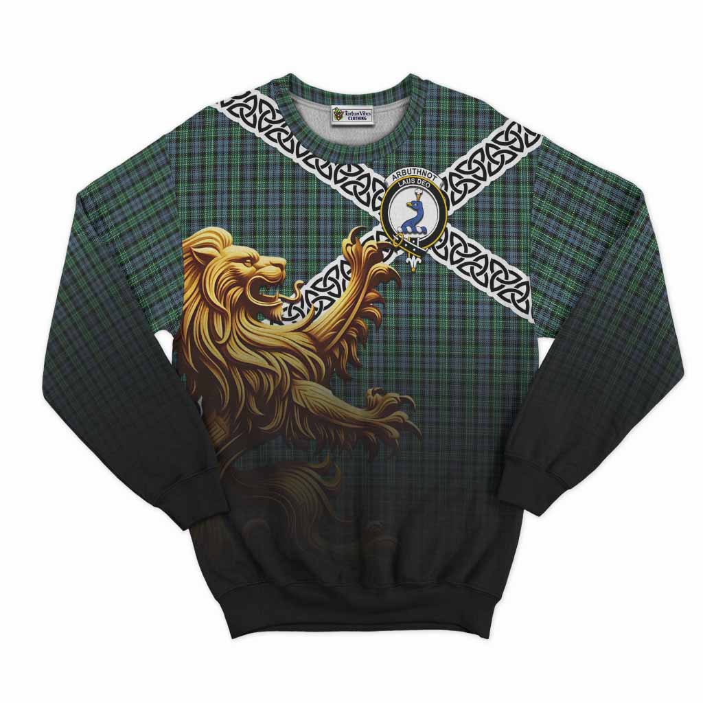 Arbuthnot Crest Tartan Sweatshirt with Golden Lion Emblem Celtic Style Unisex - Tartan Vibes Clothing