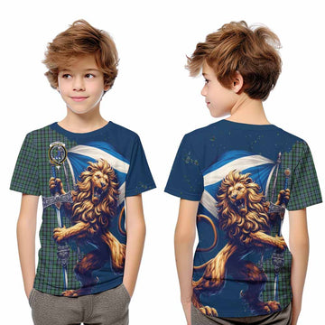 Arbuthnot Tartan Family Crest Kid T-Shirt with Scottish Majestic Lion