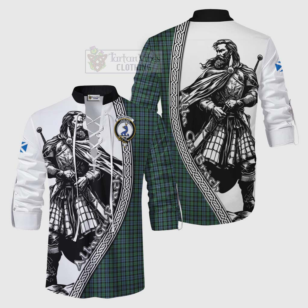 Arbuthnot Tartan Clan Crest Ghillie Kilt Shirt with Highlander Warrior Celtic Style Men - Tartan Vibes Clothing