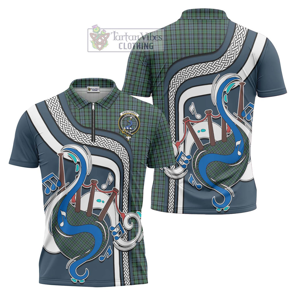 Arbuthnot Tartan Zipper Polo Shirt with Epic Bagpipe Style Unisex - Tartanvibesclothing Shop