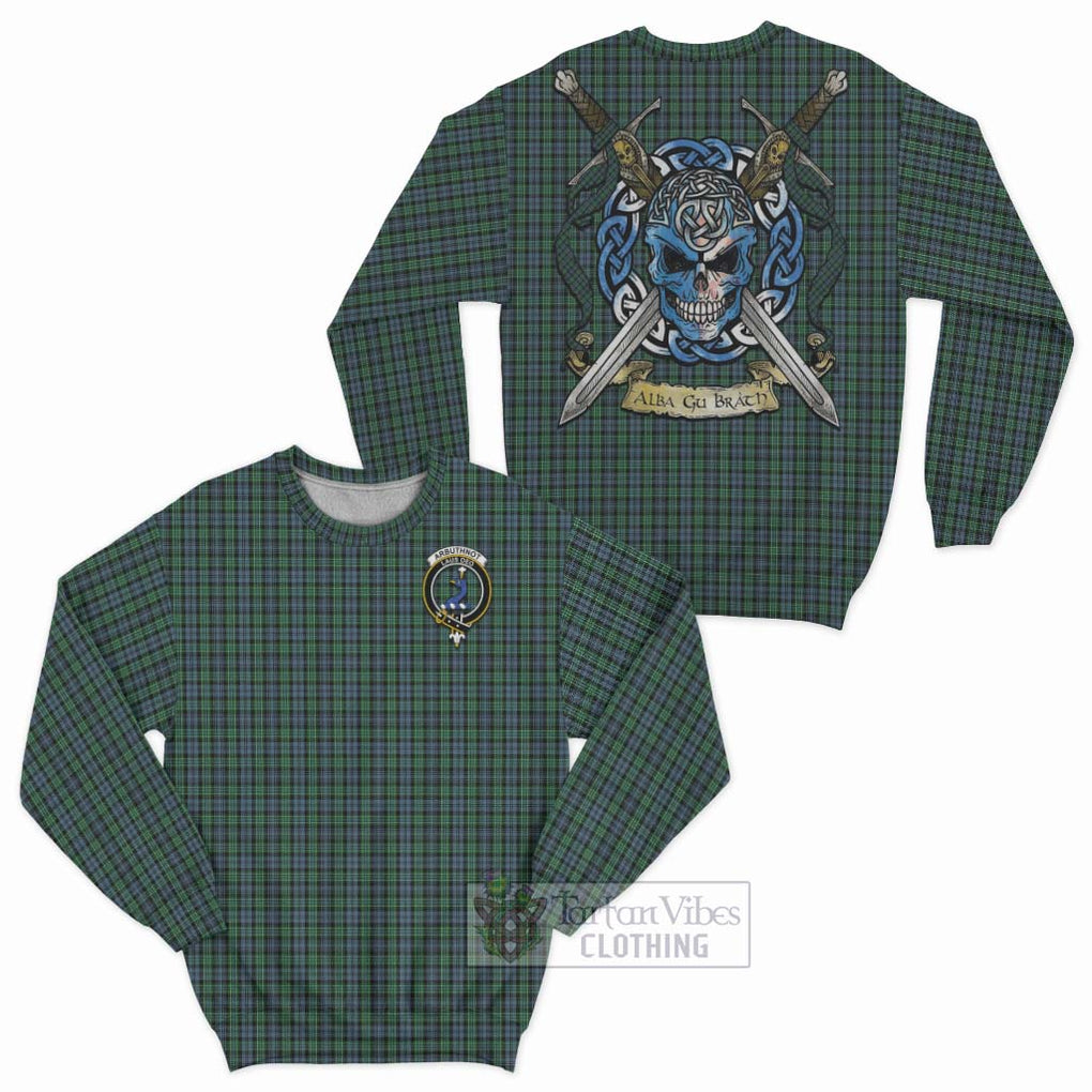 Tartan Vibes Clothing Arbuthnot Tartan Sweatshirt with Family Crest Celtic Skull Style