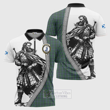 Arbuthnot Tartan Clan Crest Zipper Polo Shirt with Highlander Warrior Celtic Style Unisex - Tartan Vibes Clothing