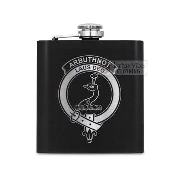 Arbuthnot Crest Hip Flask Set 7oz Black Stainless Steel with A Gift Box