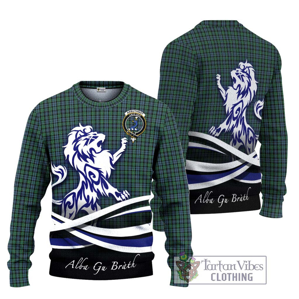 Arbuthnot Tartan Knitted Sweater with Alba Gu Brath Regal Lion Emblem Unisex - Tartanvibesclothing Shop