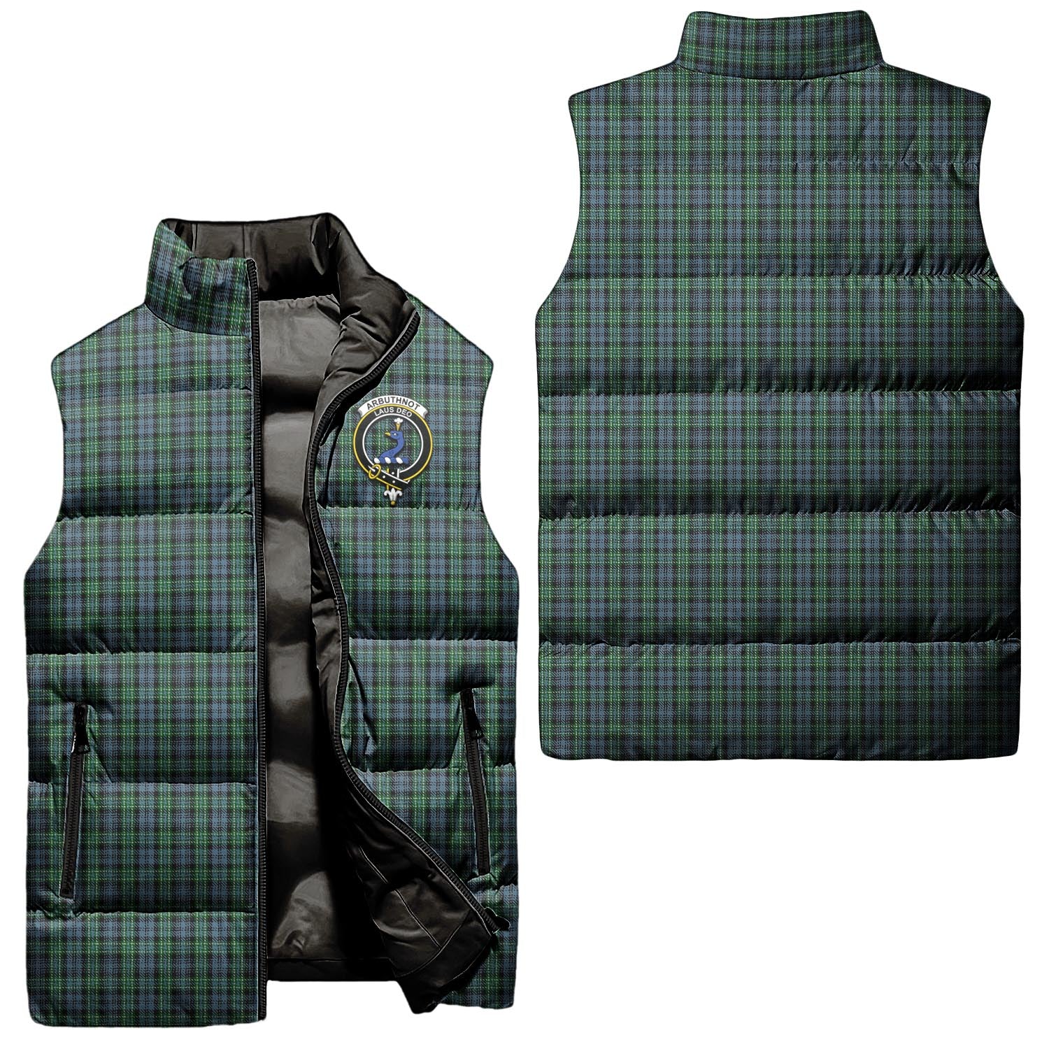 Arbuthnot Tartan Sleeveless Puffer Jacket with Family Crest Unisex - Tartanvibesclothing