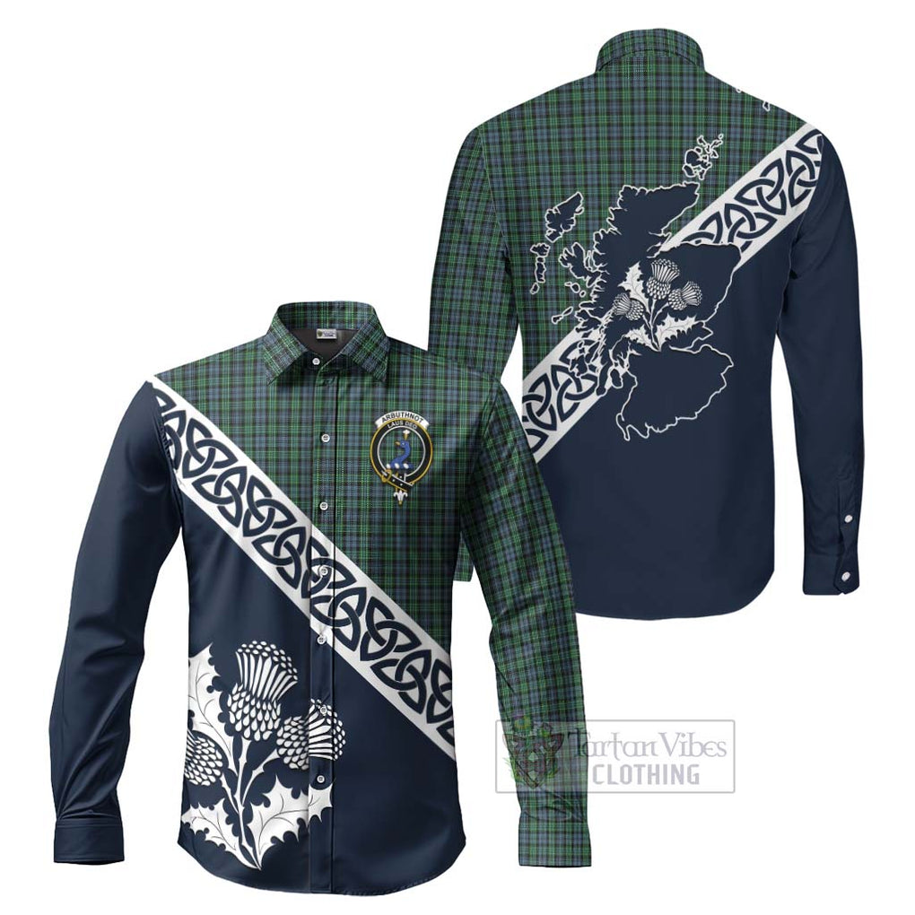 Arbuthnot Tartan Long Sleeve Button Shirt Featuring Thistle and Scotland Map Men's Shirt S - Tartan Vibes Clothing