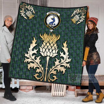 Arbuthnot Tartan Quilt with Family Crest and Golden Thistle Style