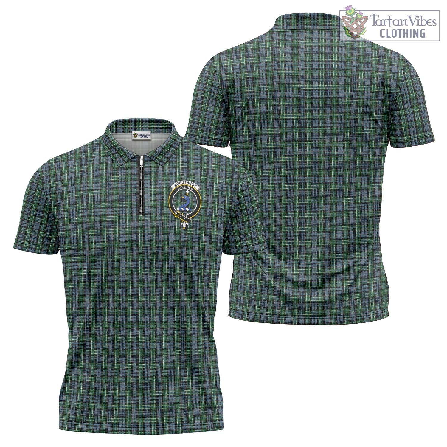 Tartan Vibes Clothing Arbuthnot Tartan Zipper Polo Shirt with Family Crest