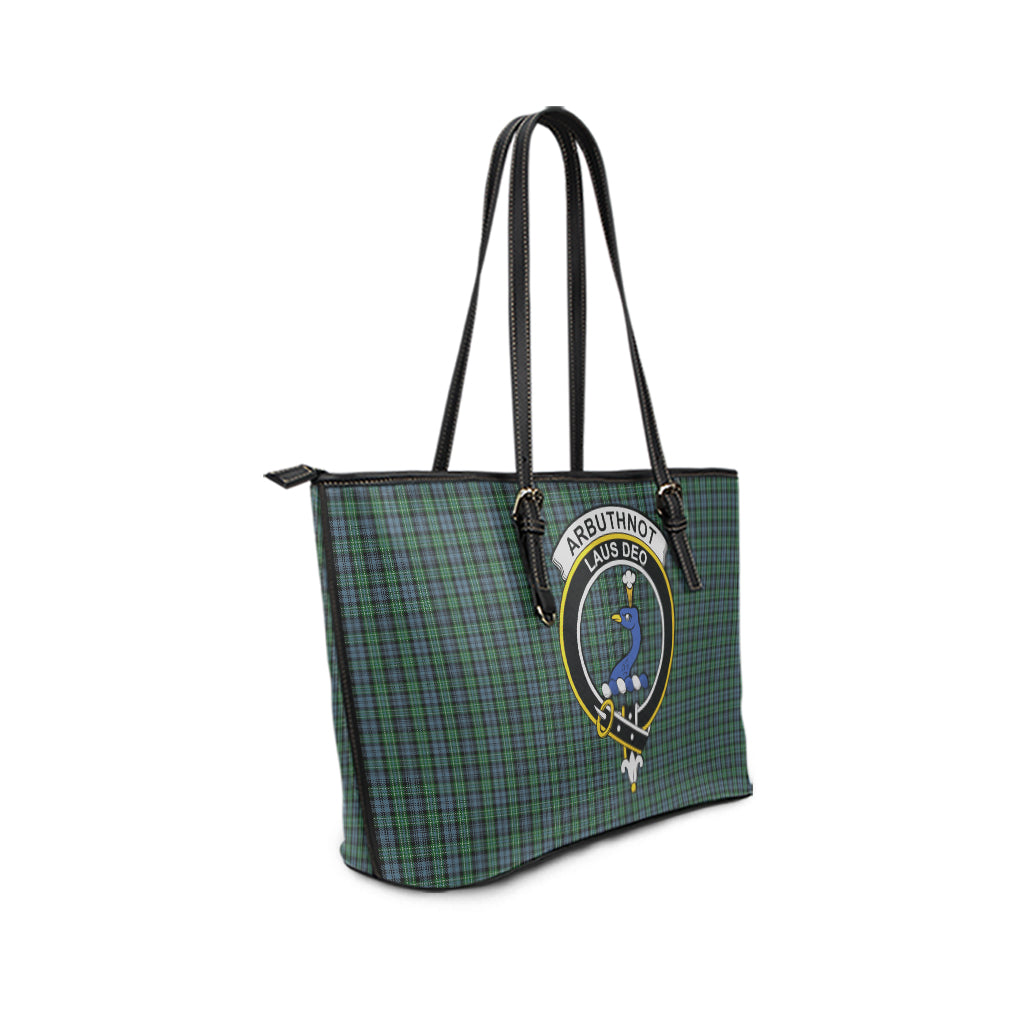 Arbuthnot Tartan Leather Tote Bag with Family Crest - Tartanvibesclothing