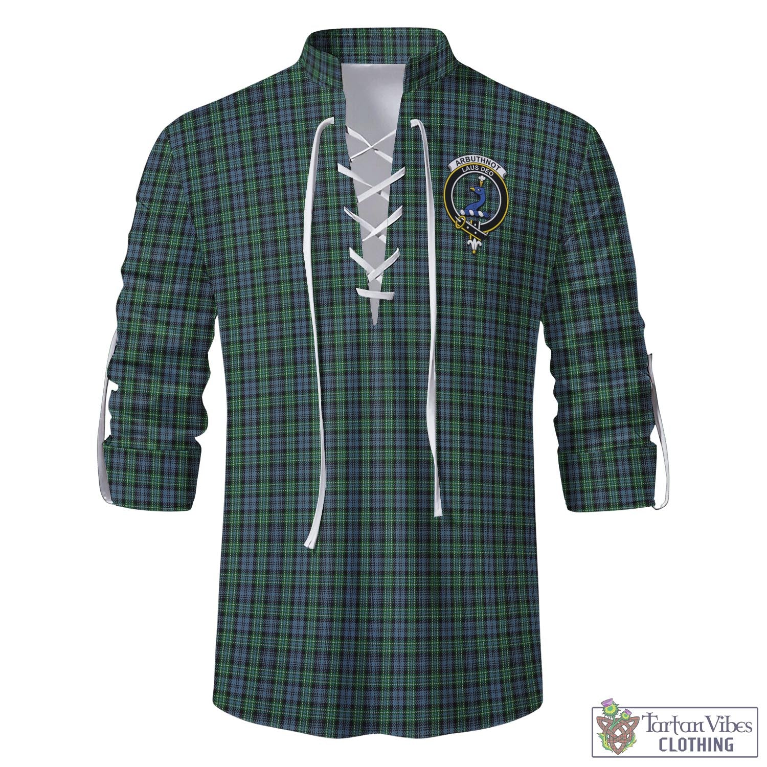 Tartan Vibes Clothing Arbuthnot Tartan Men's Scottish Traditional Jacobite Ghillie Kilt Shirt with Family Crest