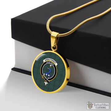 Arbuthnot Tartan Circle Necklace with Family Crest