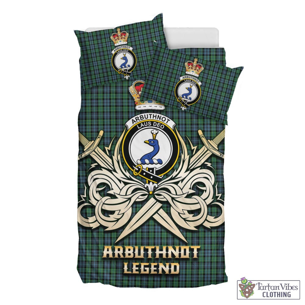 Tartan Vibes Clothing Arbuthnot Tartan Bedding Set with Clan Crest and the Golden Sword of Courageous Legacy