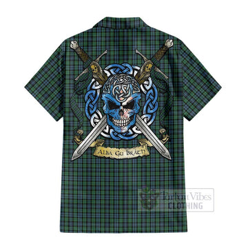 Arbuthnot Tartan Short Sleeve Button Shirt with Family Crest Celtic Skull Style