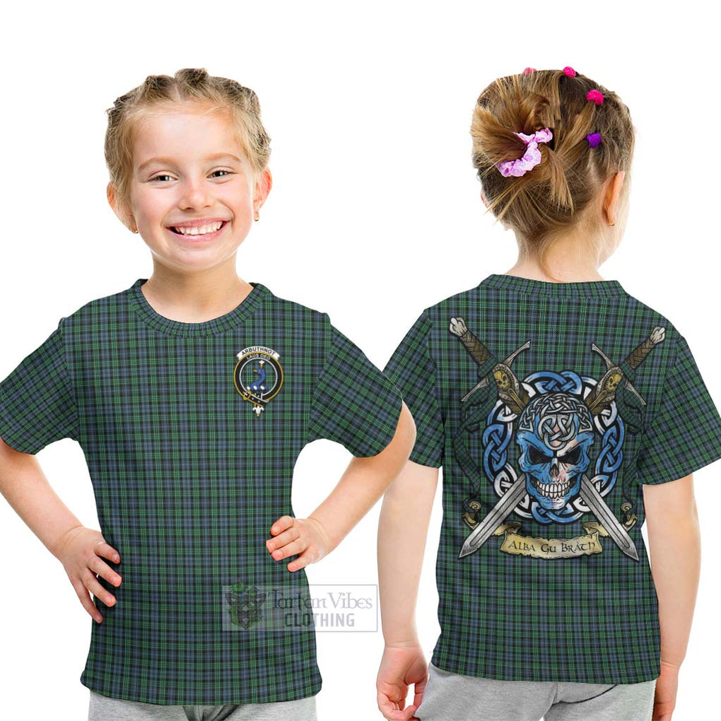 Arbuthnot Tartan Kid T-Shirt with Family Crest Celtic Skull Style - Tartan Vibes Clothing