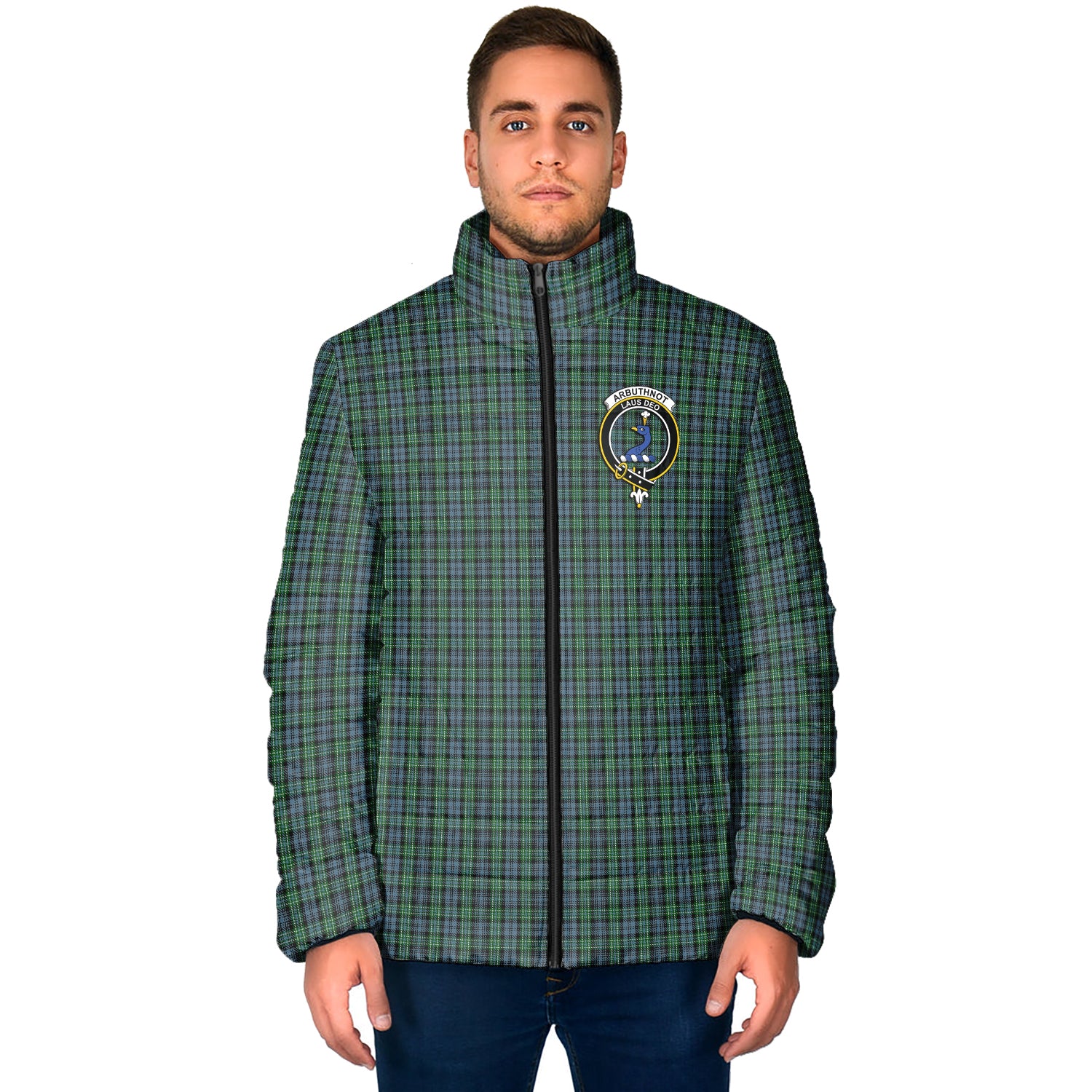 Arbuthnot Tartan Padded Jacket with Family Crest - Tartan Vibes Clothing