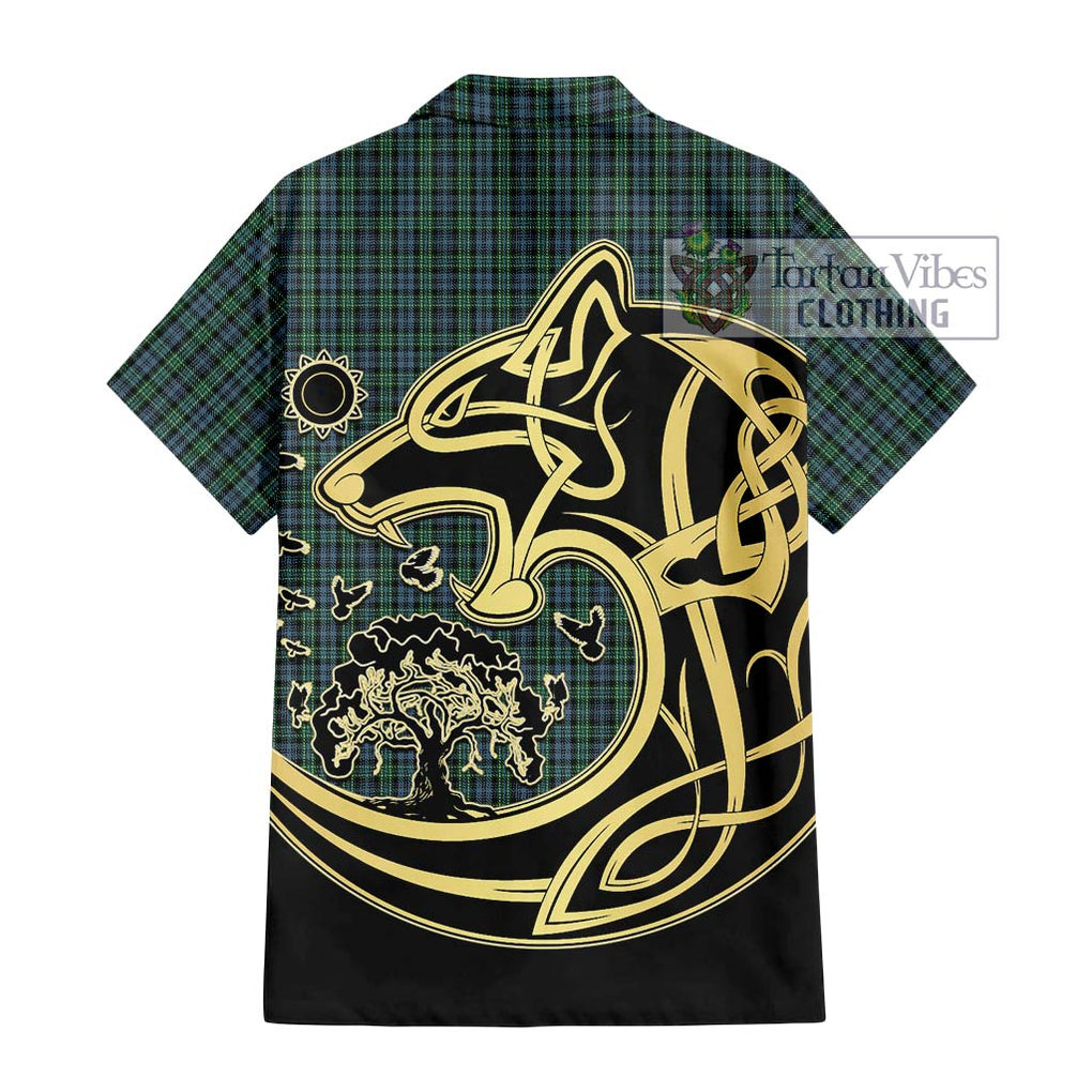 Arbuthnot Tartan Short Sleeve Button Shirt with Family Crest Celtic Wolf Style - Tartan Vibes Clothing