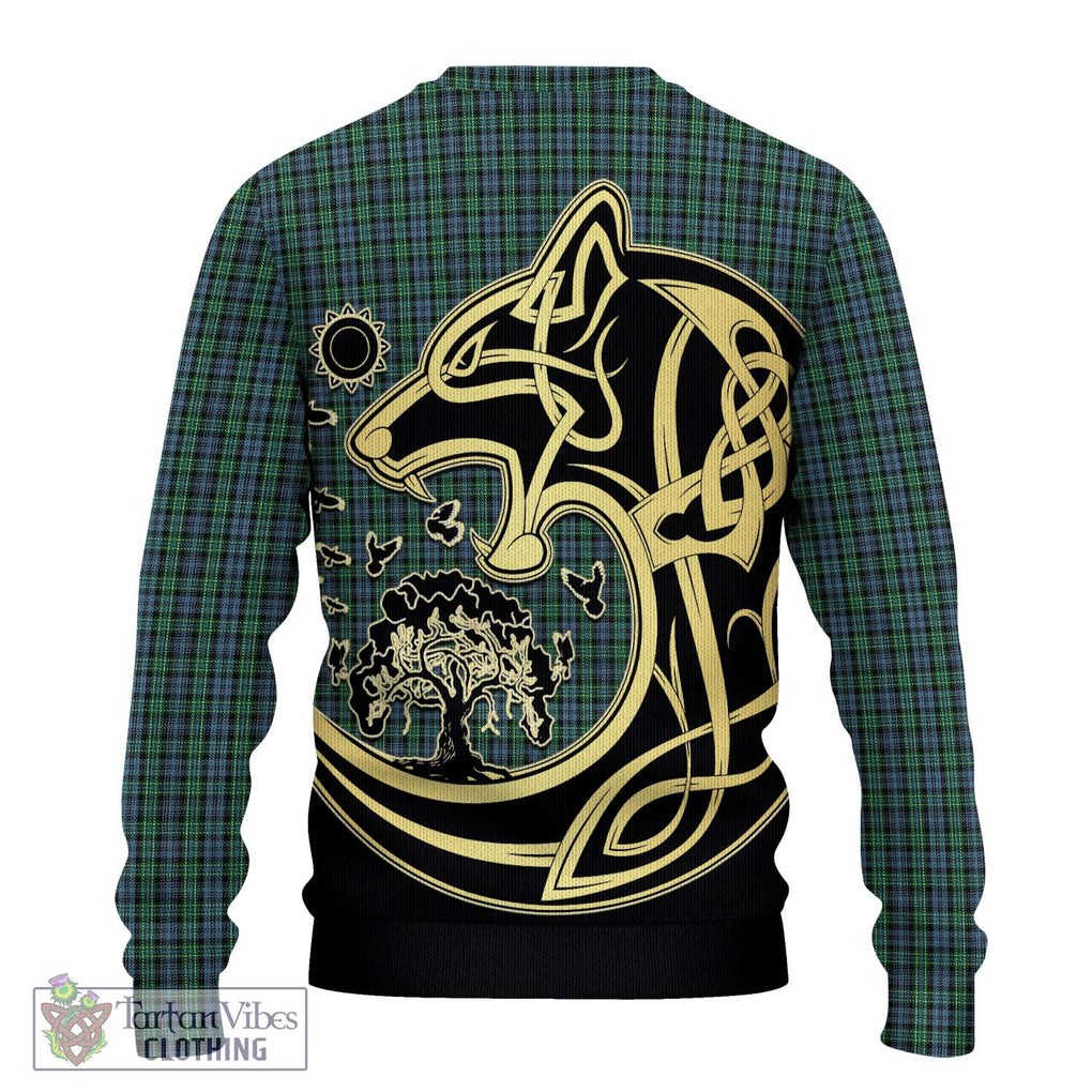 Arbuthnot Tartan Knitted Sweater with Family Crest Celtic Wolf Style - Tartan Vibes Clothing