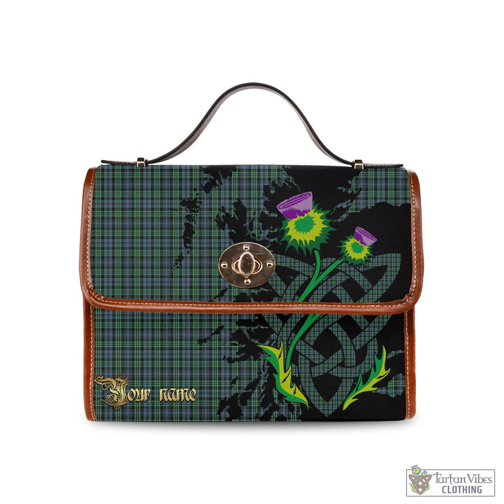 Arbuthnot Tartan Waterproof Canvas Bag with Scotland Map and Thistle Celtic Accents Brown Leather Strap One Size 10.5*20*27cm - Tartan Vibes Clothing