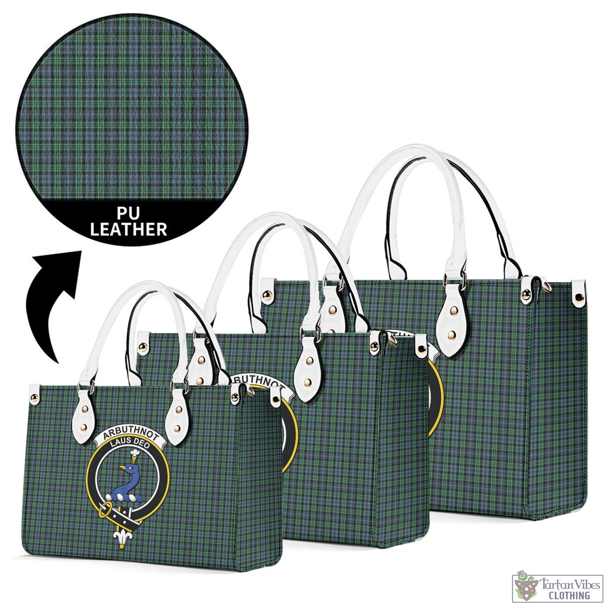 Tartan Vibes Clothing Arbuthnot Tartan Luxury Leather Handbags with Family Crest