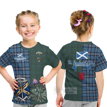 Arbuthnot Tartan Kid T-Shirt Happy St. Andrew's Day Half Tartan Style - Tartan Vibes Clothing