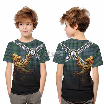 Arbuthnot Crest Tartan Kid T-Shirt with Golden Lion Emblem Celtic Style - Tartan Vibes Clothing