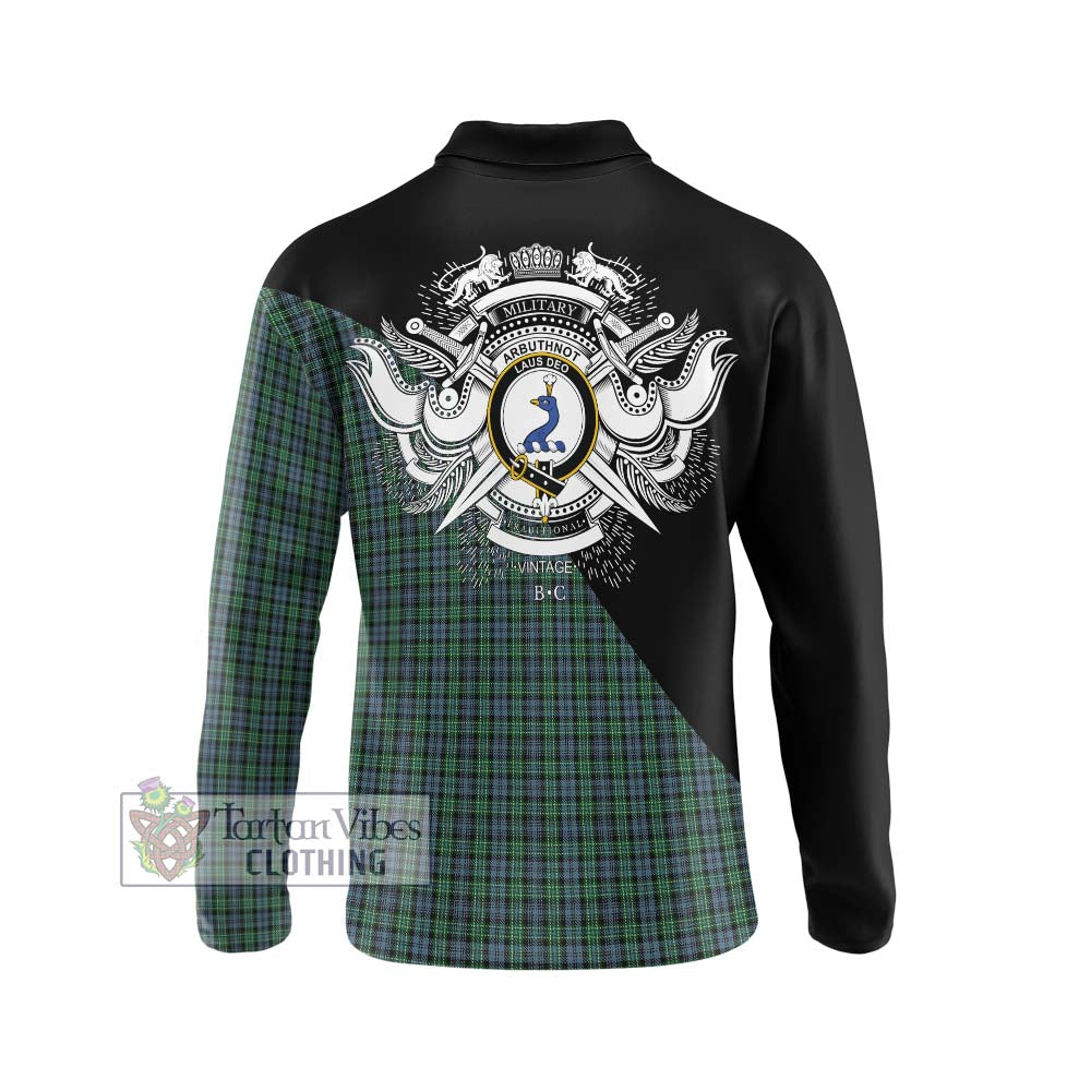 Arbuthnot Tartan Long Sleeve Polo Shirt with Family Crest and Military Logo Style - Tartanvibesclothing Shop