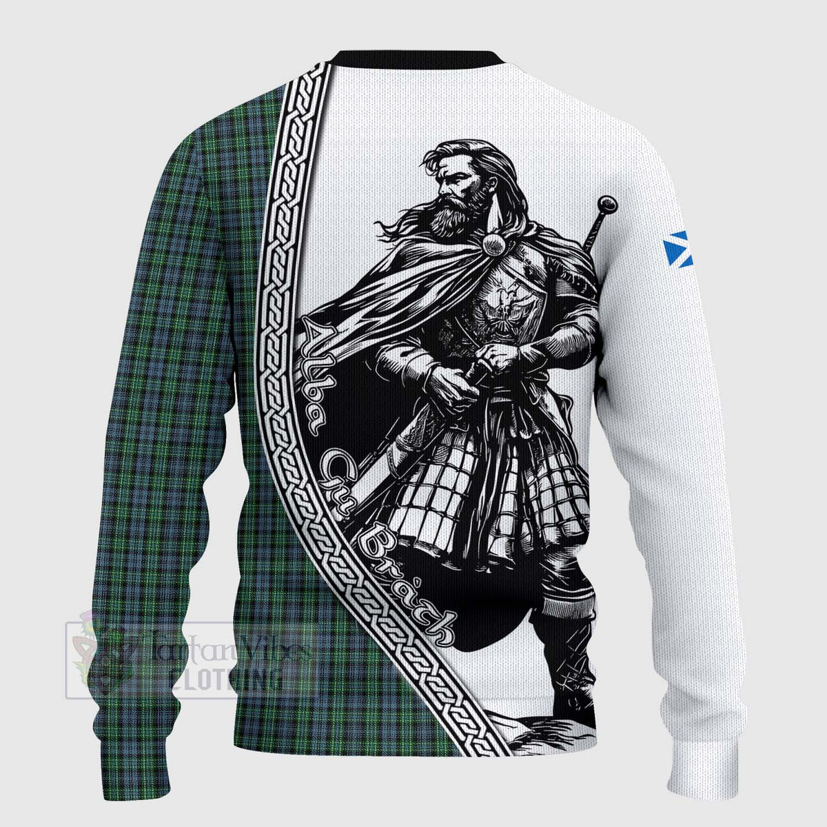 Arbuthnot Tartan Clan Crest Knitted Sweater with Highlander Warrior Celtic Style - Tartan Vibes Clothing