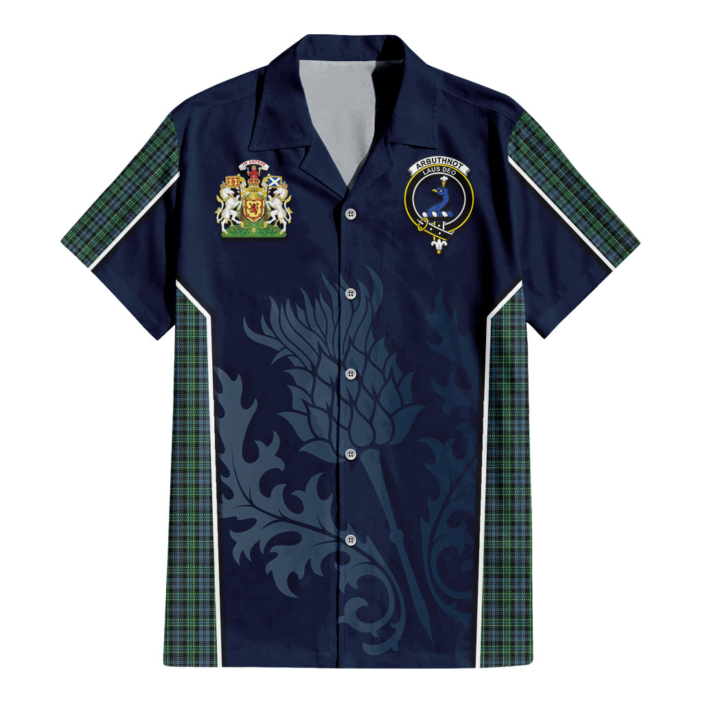 Tartan Vibes Clothing Arbuthnot Tartan Short Sleeve Button Up Shirt with Family Crest and Scottish Thistle Vibes Sport Style