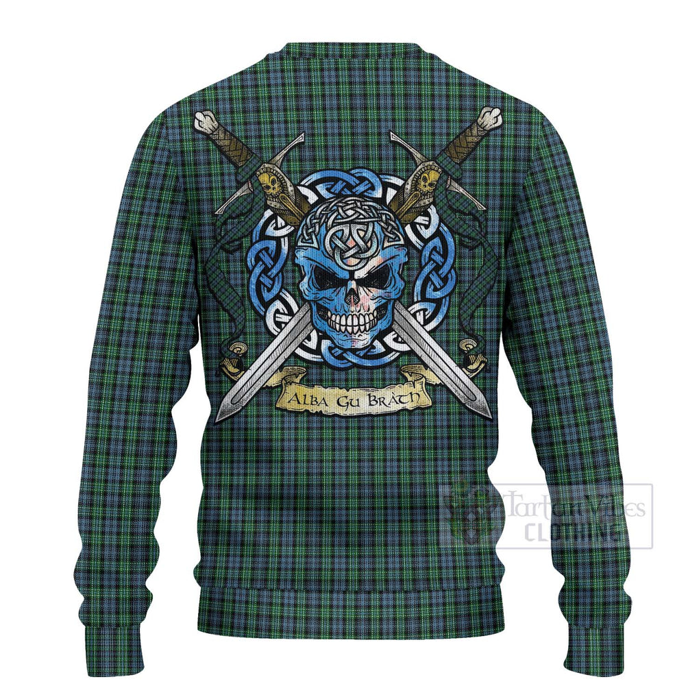 Tartan Vibes Clothing Arbuthnot Tartan Knitted Sweater with Family Crest Celtic Skull Style