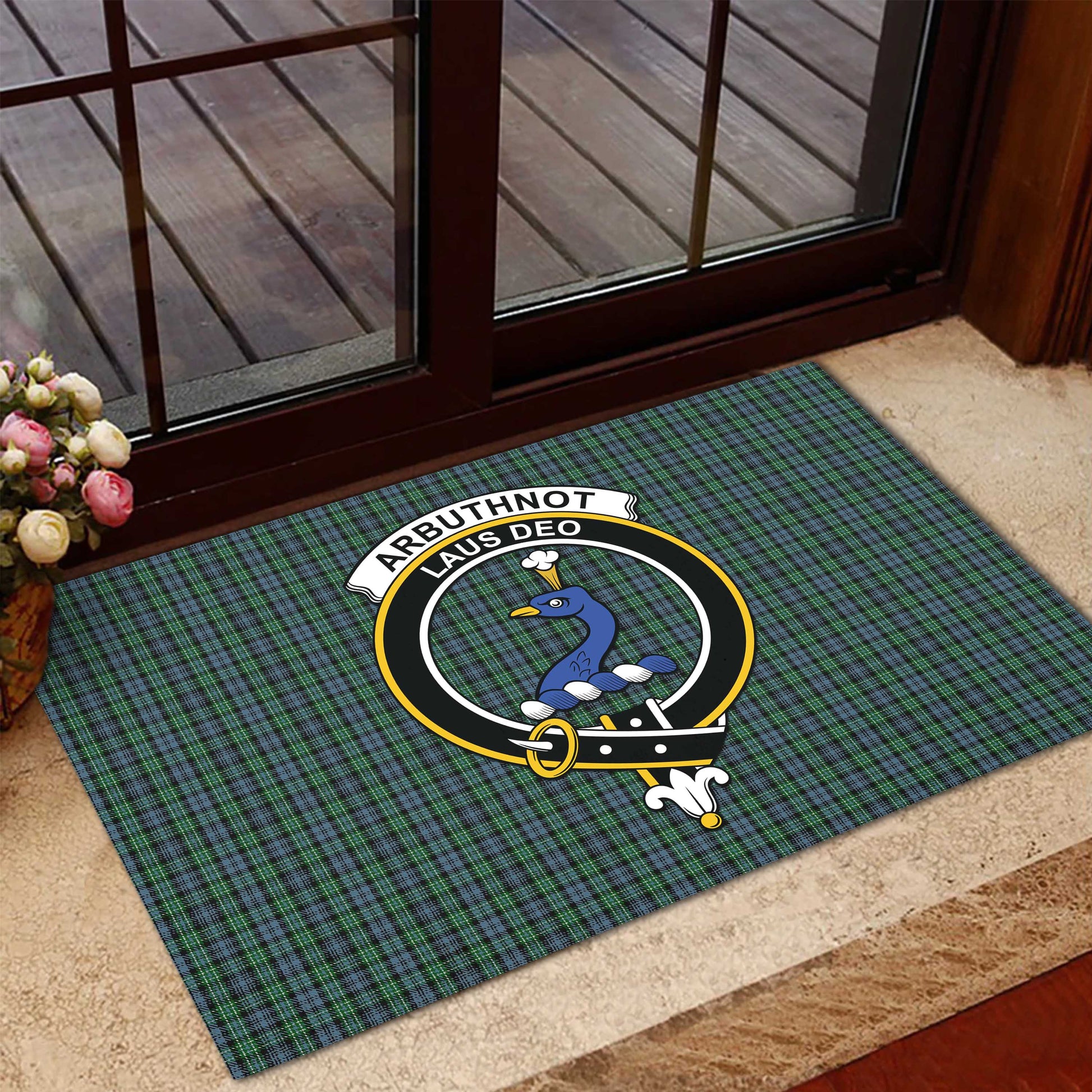 Arbuthnot Tartan Door Mat with Family Crest - Tartanvibesclothing