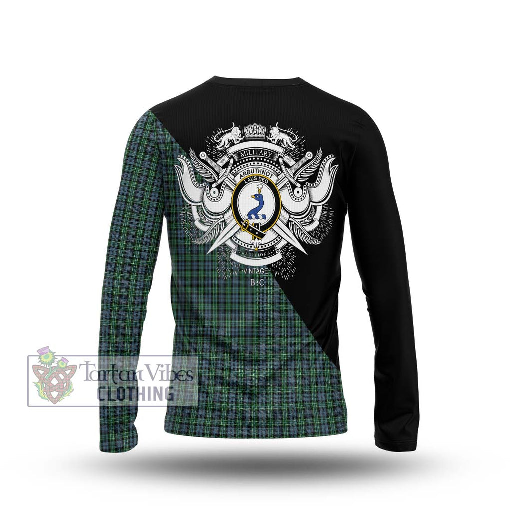 Arbuthnot Tartan Long Sleeve T-Shirt with Family Crest and Military Logo Style - Tartanvibesclothing Shop