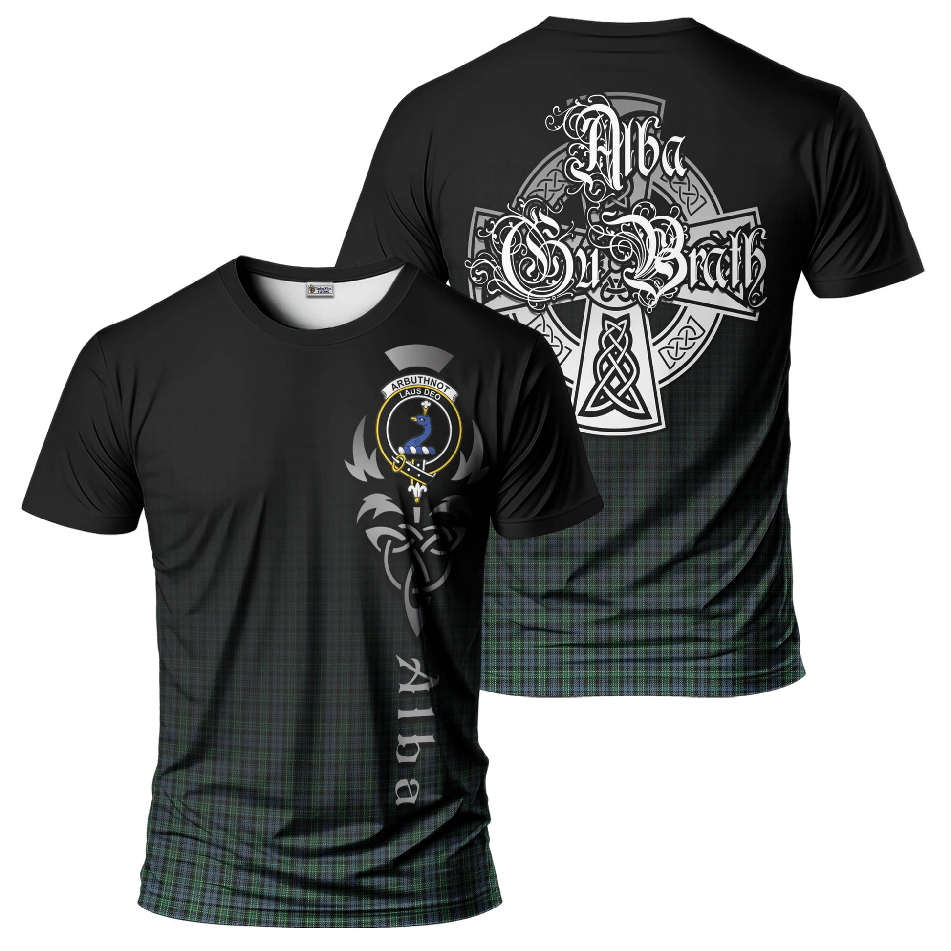 Tartan Vibes Clothing Arbuthnot Tartan T-Shirt Featuring Alba Gu Brath Family Crest Celtic Inspired