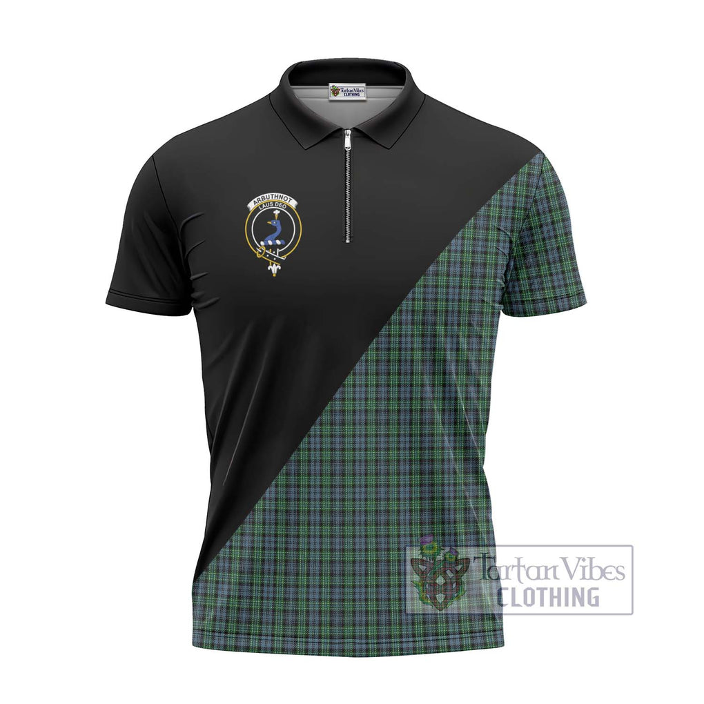 Arbuthnot Tartan Zipper Polo Shirt with Family Crest and Military Logo Style - Tartanvibesclothing Shop