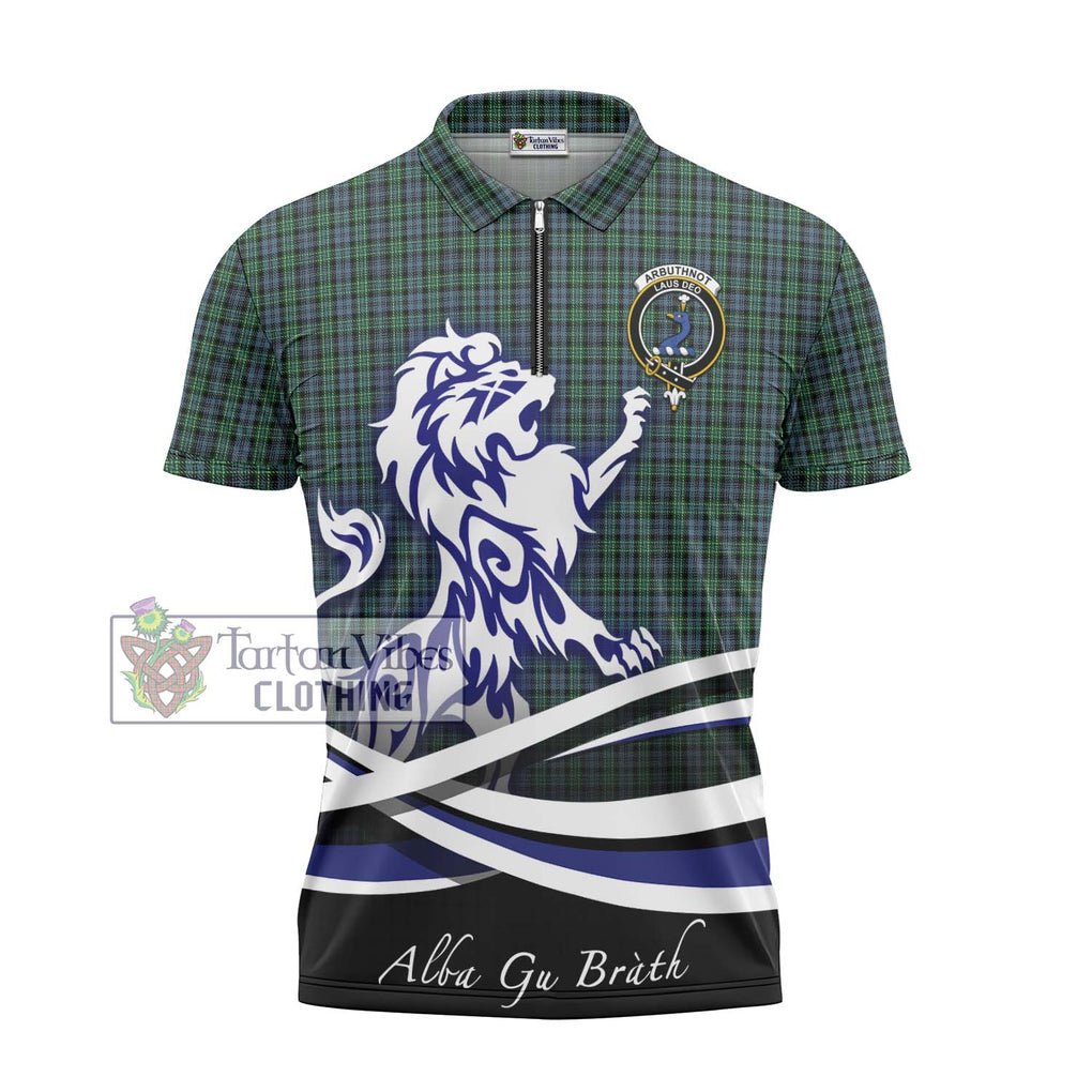 Arbuthnot Tartan Zipper Polo Shirt with Alba Gu Brath Regal Lion Emblem - Tartanvibesclothing Shop