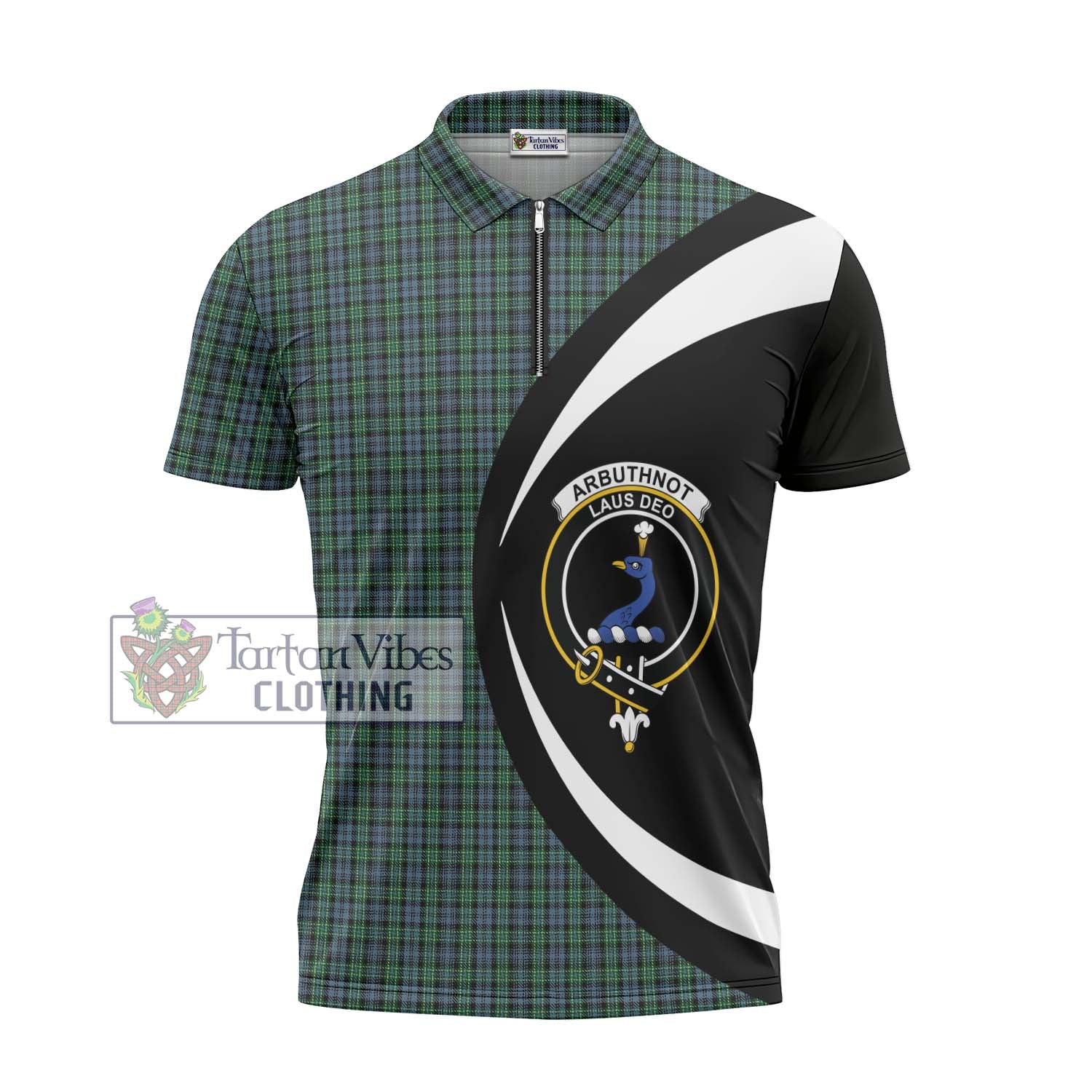 Tartan Vibes Clothing Arbuthnot Tartan Zipper Polo Shirt with Family Crest Circle Style