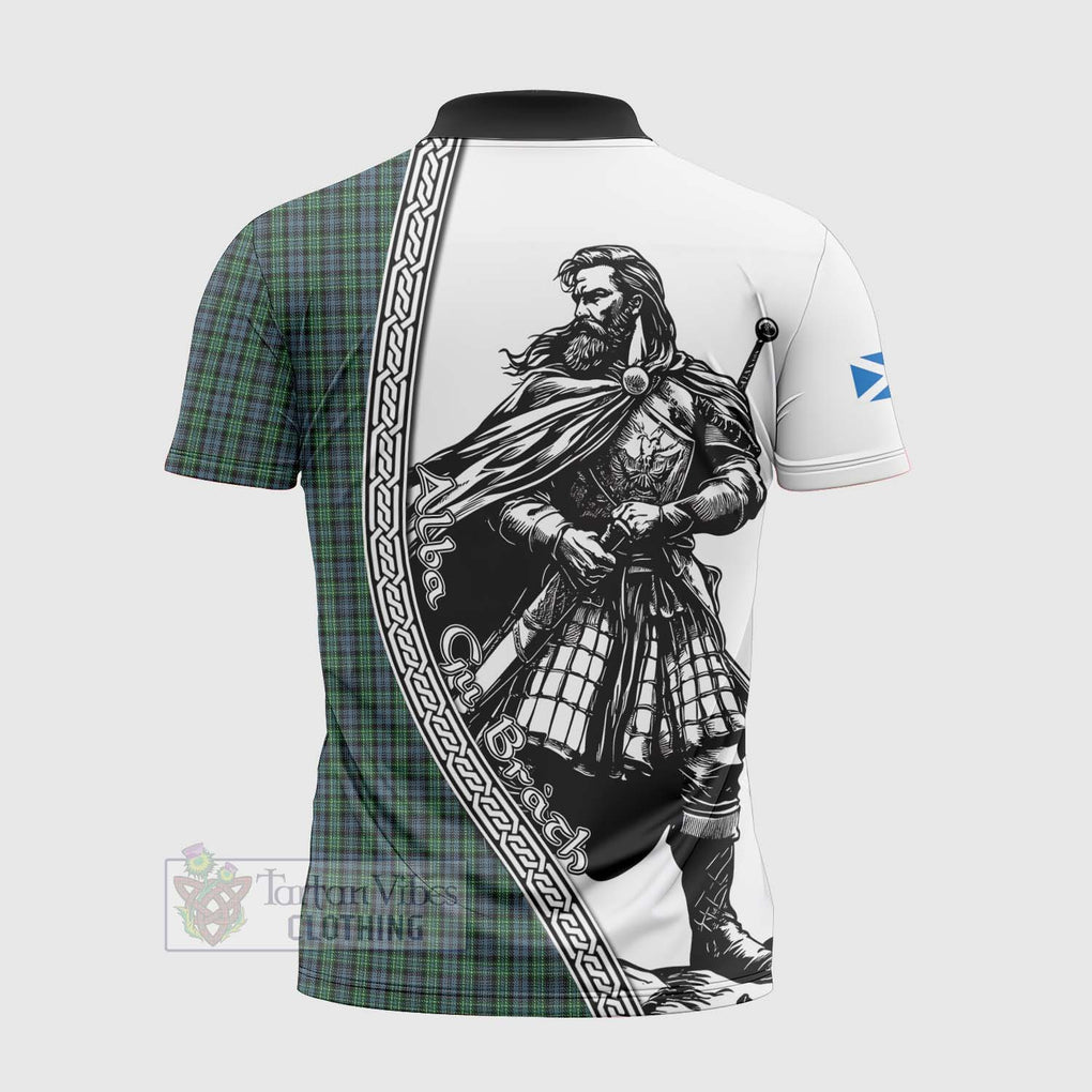 Arbuthnot Tartan Clan Crest Zipper Polo Shirt with Highlander Warrior Celtic Style - Tartan Vibes Clothing
