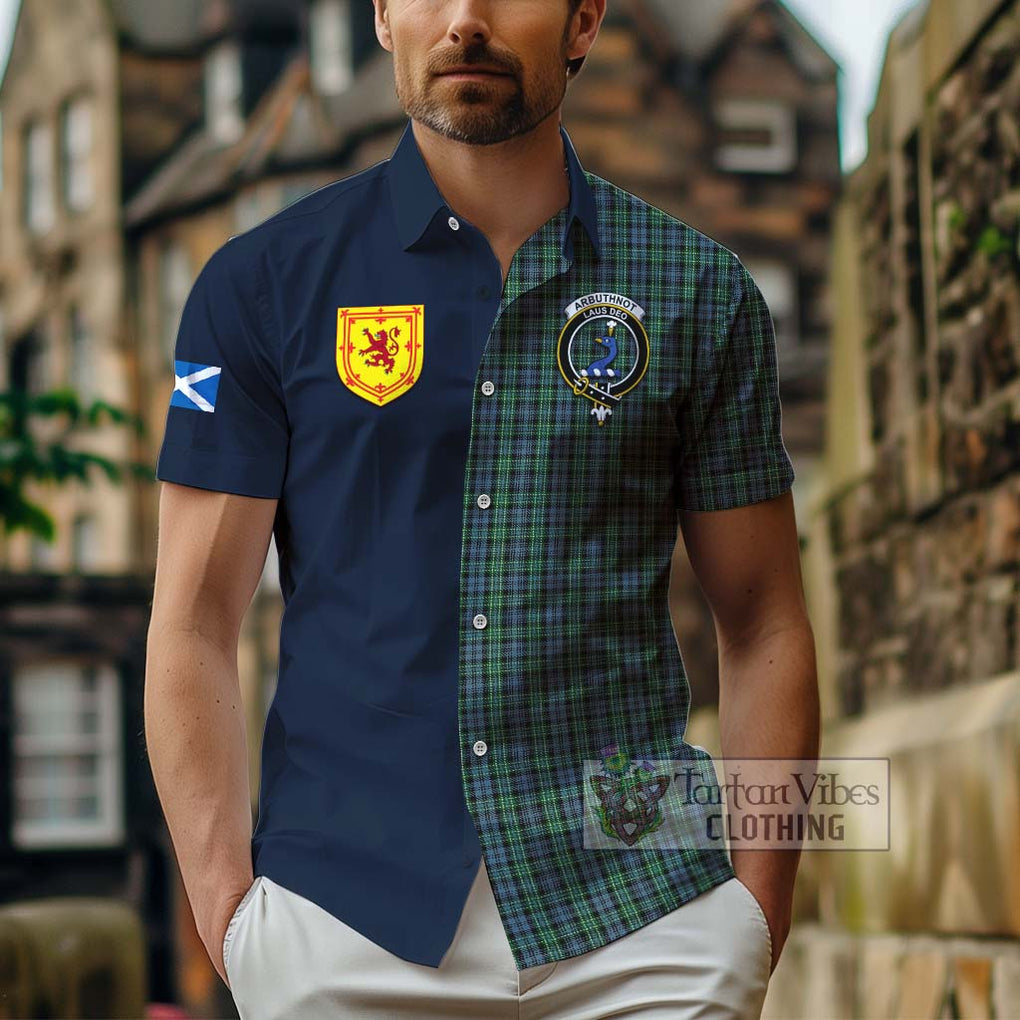 Tartan Vibes Clothing Arbuthnot Tartan Short Sleeve Button Shirt with Scottish Lion Royal Arm Half Style