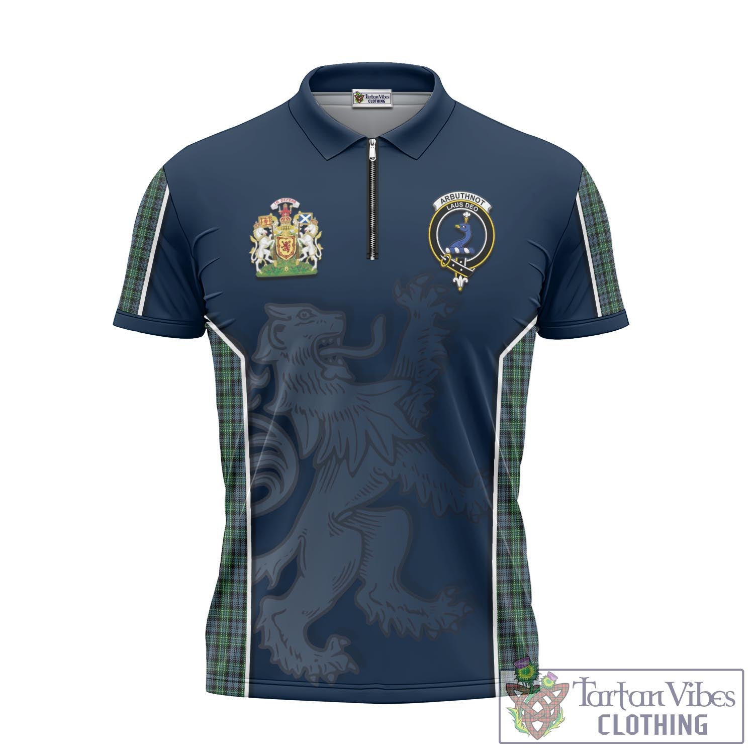 Tartan Vibes Clothing Arbuthnot Tartan Zipper Polo Shirt with Family Crest and Lion Rampant Vibes Sport Style