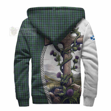 Arbuthnot Tartan Sherpa Hoodie with Family Crest and St. Andrew's Cross Accented by Thistle Vines