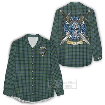 Arbuthnot Tartan Women's Casual Shirt with Family Crest Celtic Skull Style