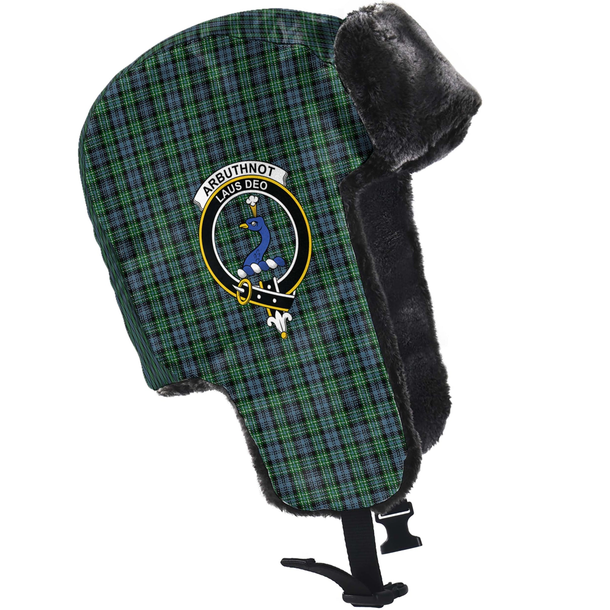 Arbuthnot Tartan Winter Trapper Hat with Family Crest - Tartanvibesclothing