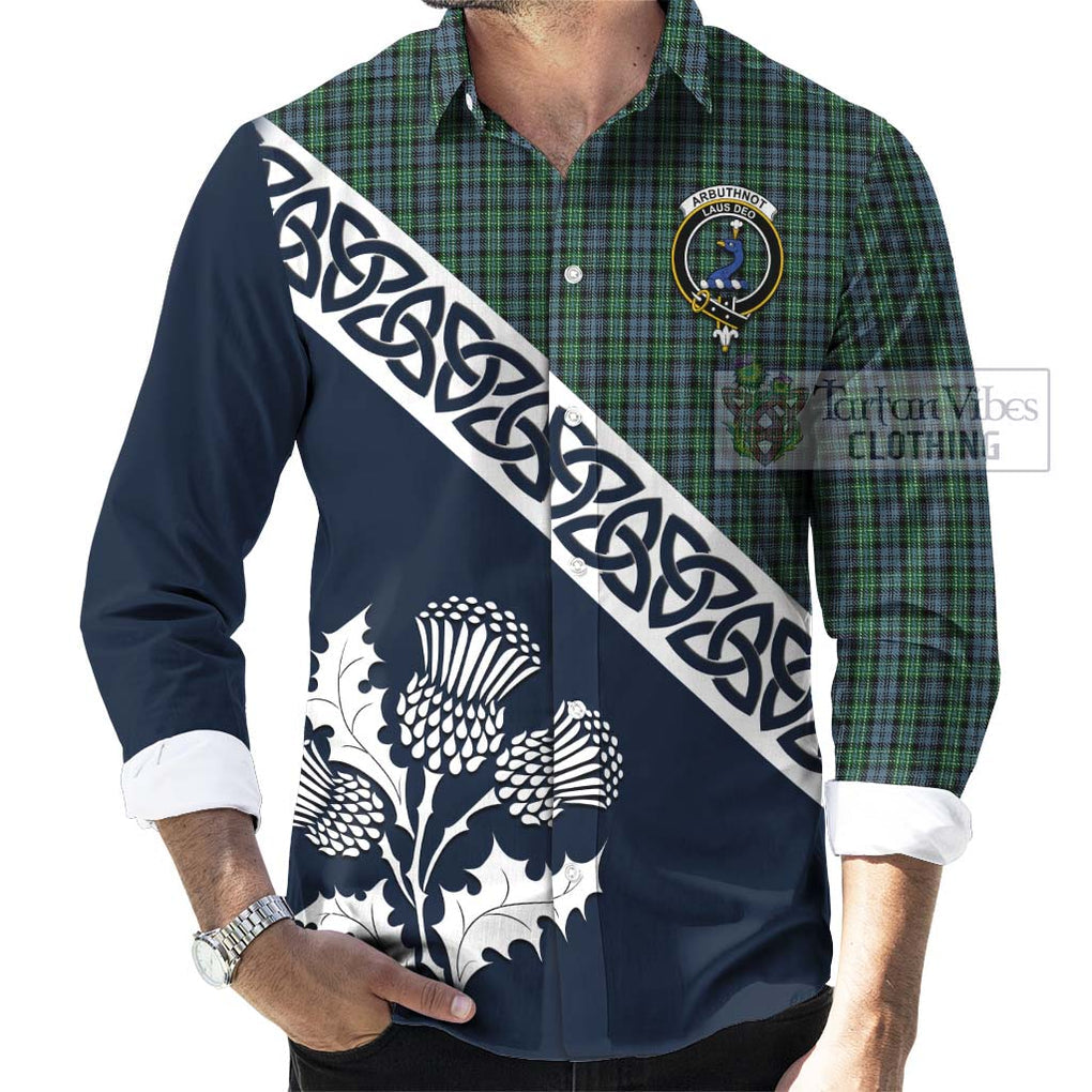 Arbuthnot Tartan Long Sleeve Button Shirt Featuring Thistle and Scotland Map Men's Shirt - Tartan Vibes Clothing