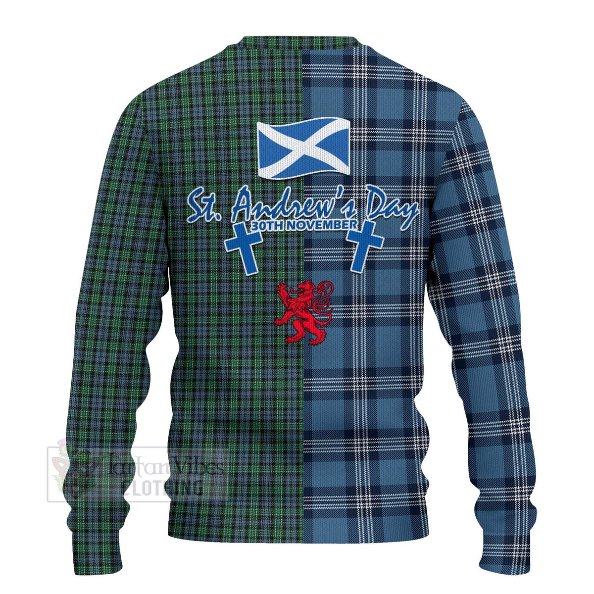 Arbuthnot Tartan Knitted Sweater Happy St. Andrew's Day Half Tartan Style - Tartan Vibes Clothing