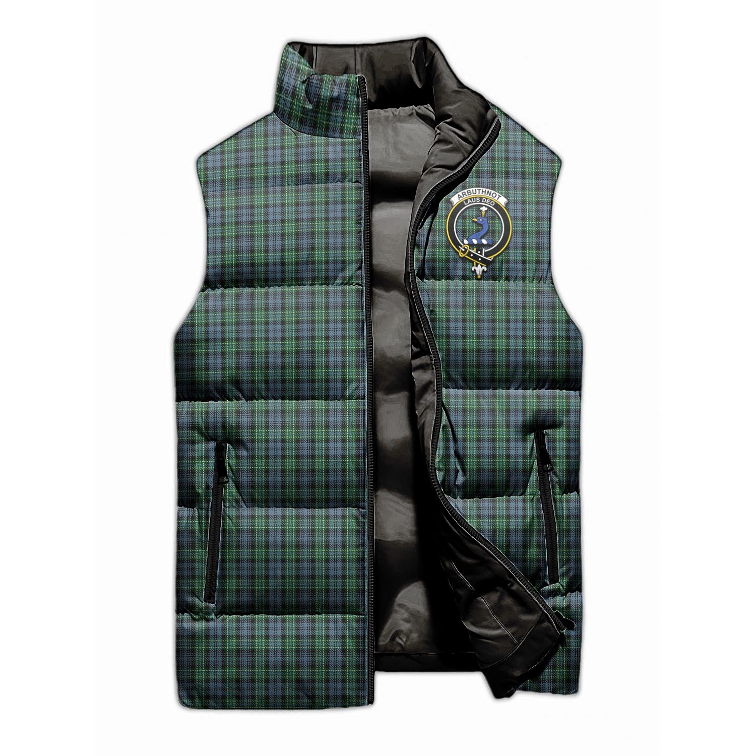 Arbuthnot Tartan Sleeveless Puffer Jacket with Family Crest - Tartanvibesclothing