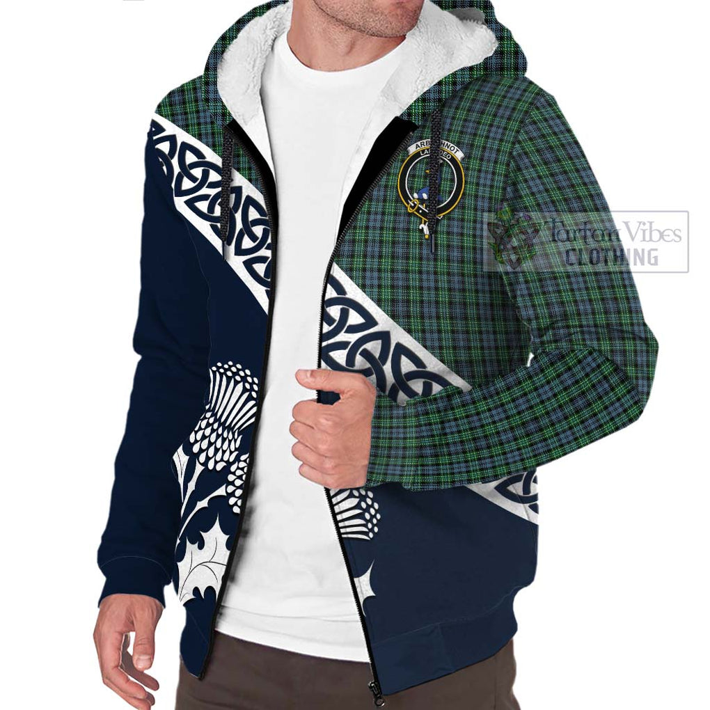 Tartan Vibes Clothing Arbuthnot Tartan Sherpa Hoodie Featuring Thistle and Scotland Map