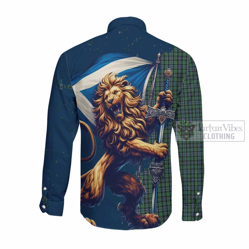 Tartan Vibes Clothing Arbuthnot Tartan Family Crest Long Sleeve Button Shirt with Scottish Majestic Lion