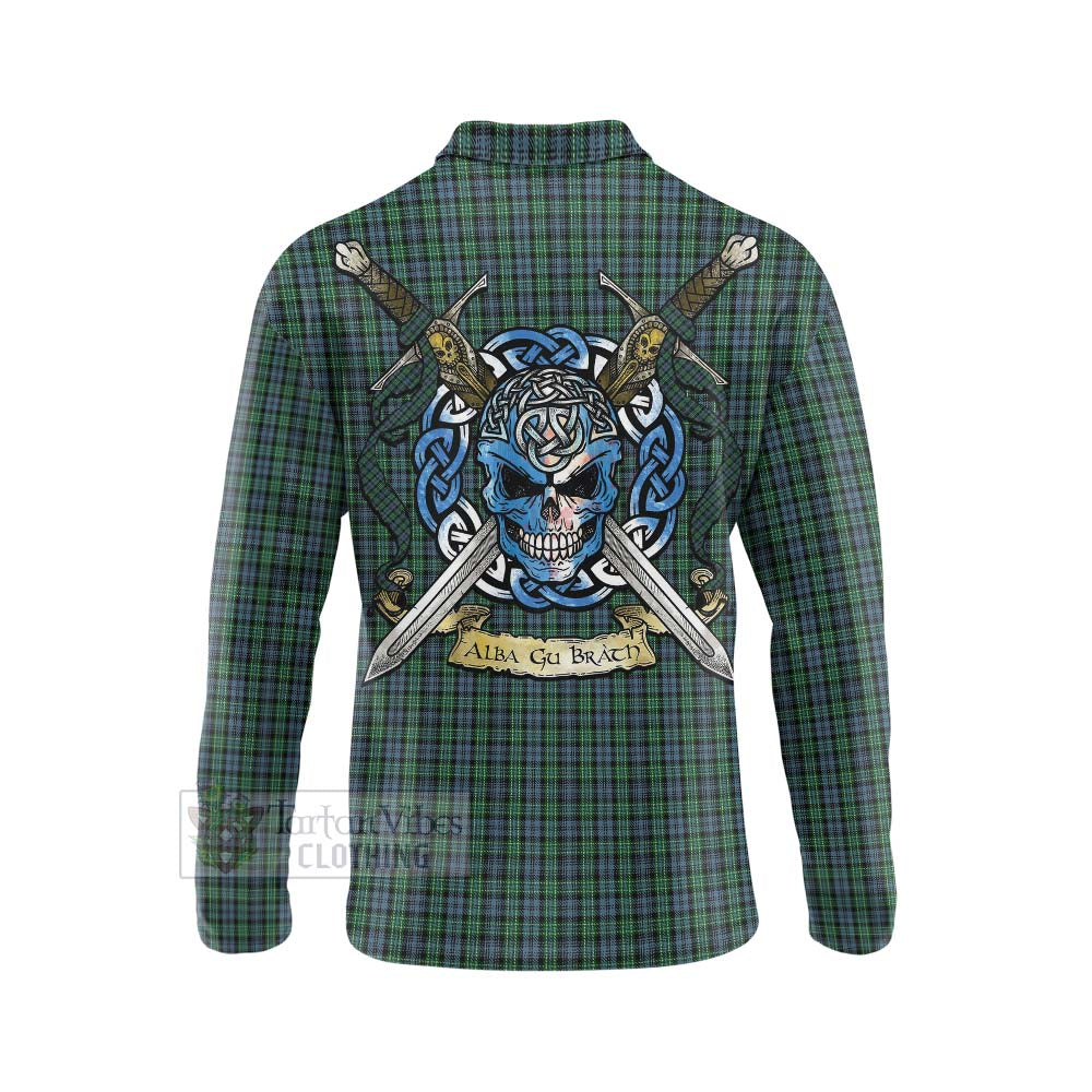 Tartan Vibes Clothing Arbuthnot Tartan Long Sleeve Polo Shirt with Family Crest Celtic Skull Style