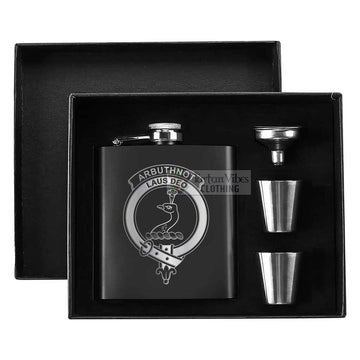 Arbuthnot Crest Hip Flask Set 7oz Black Stainless Steel with A Gift Box